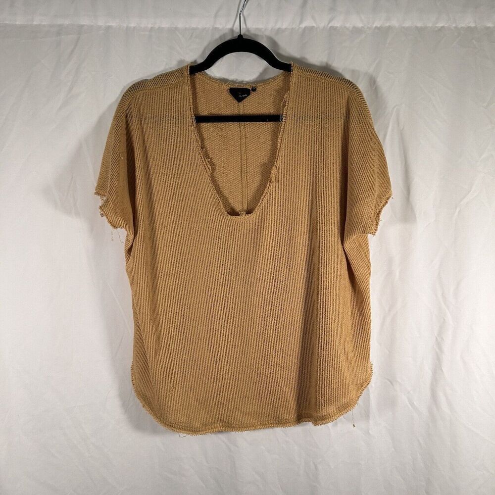 Out From Under Blouse Women's Small Yellow Vneck Short Sleeve Lightweight